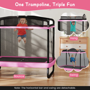 6 FT Kids Trampoline with Swing and Horizontal Bar Small Rectangle Trampoline-Blue