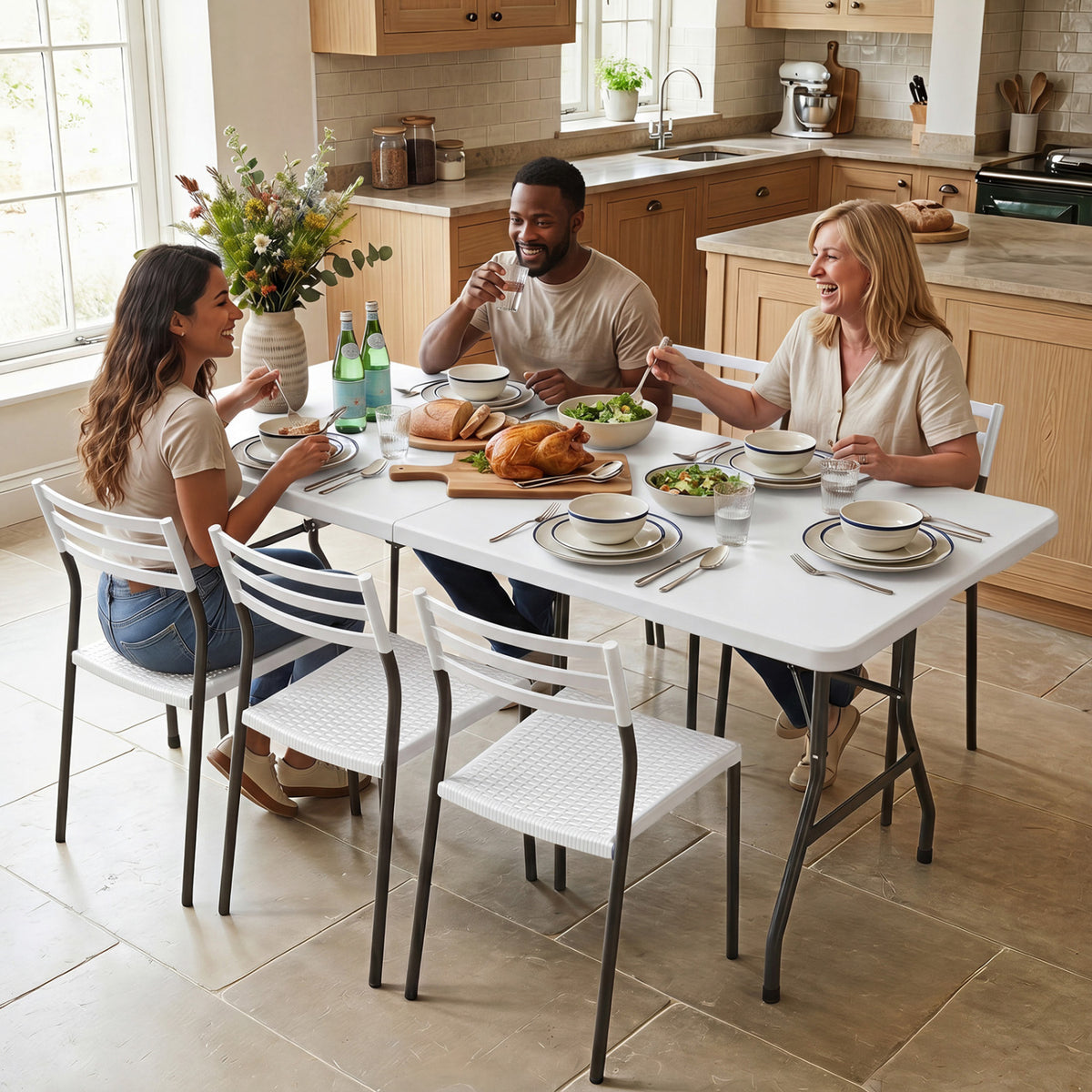 6 FT Plastic Fold-in-Half Camping Table-White