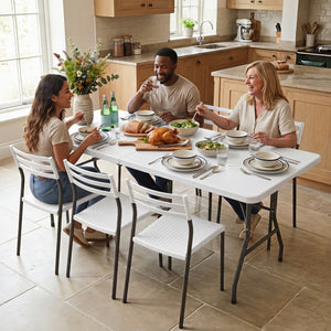 6 FT Plastic Fold-in-Half Camping Table-White