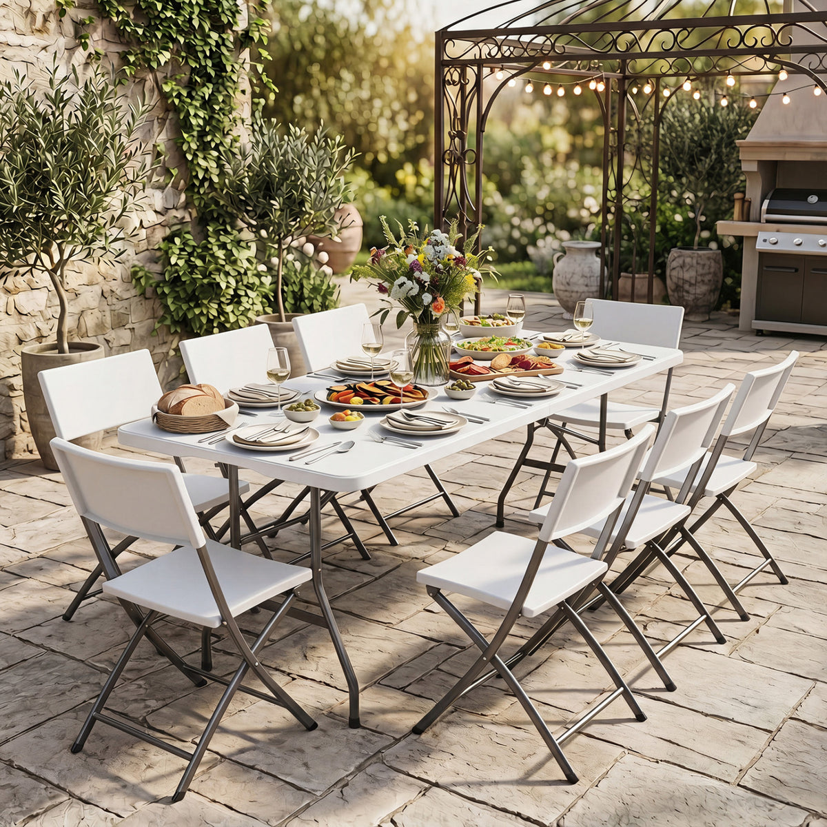 6 FT Plastic Fold-in-Half Camping Table-White