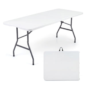 6 FT Plastic Fold-in-Half Camping Table-White