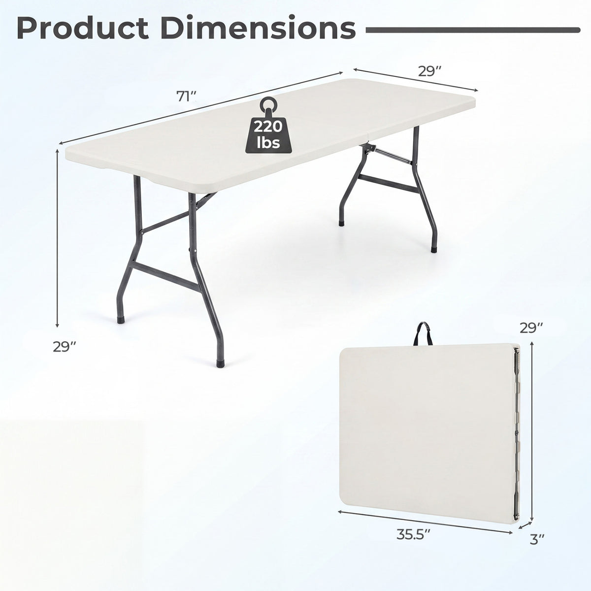 6 FT Plastic Fold-in-Half Camping Table-White