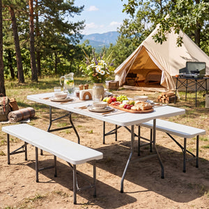 6 FT Plastic Fold-in-Half Camping Table-White