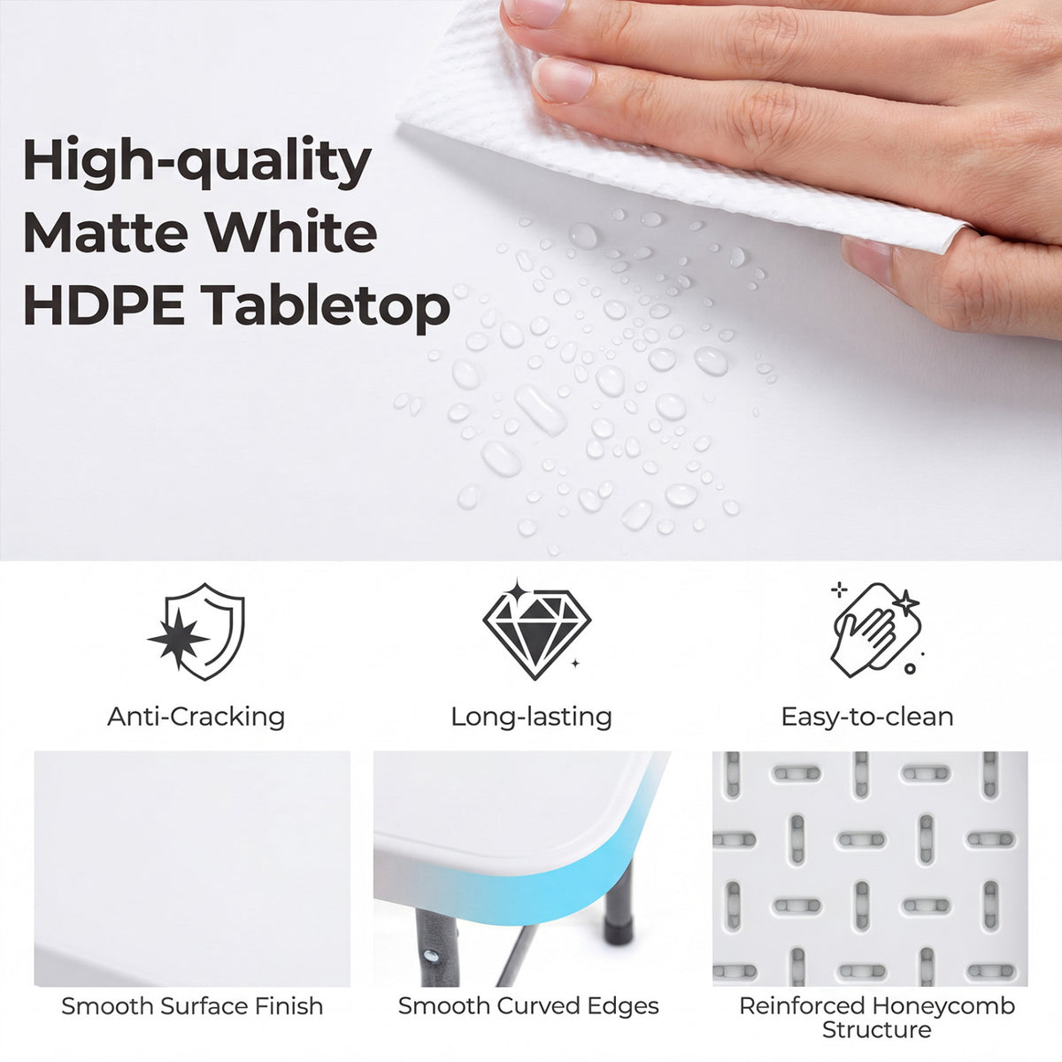 6 FT Plastic Fold-in-Half Camping Table-White
