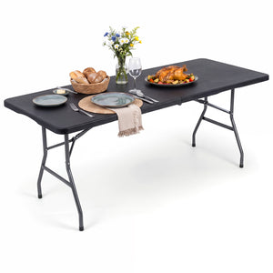 6 FT Plastic Fold-in-Half Camping Table-Black