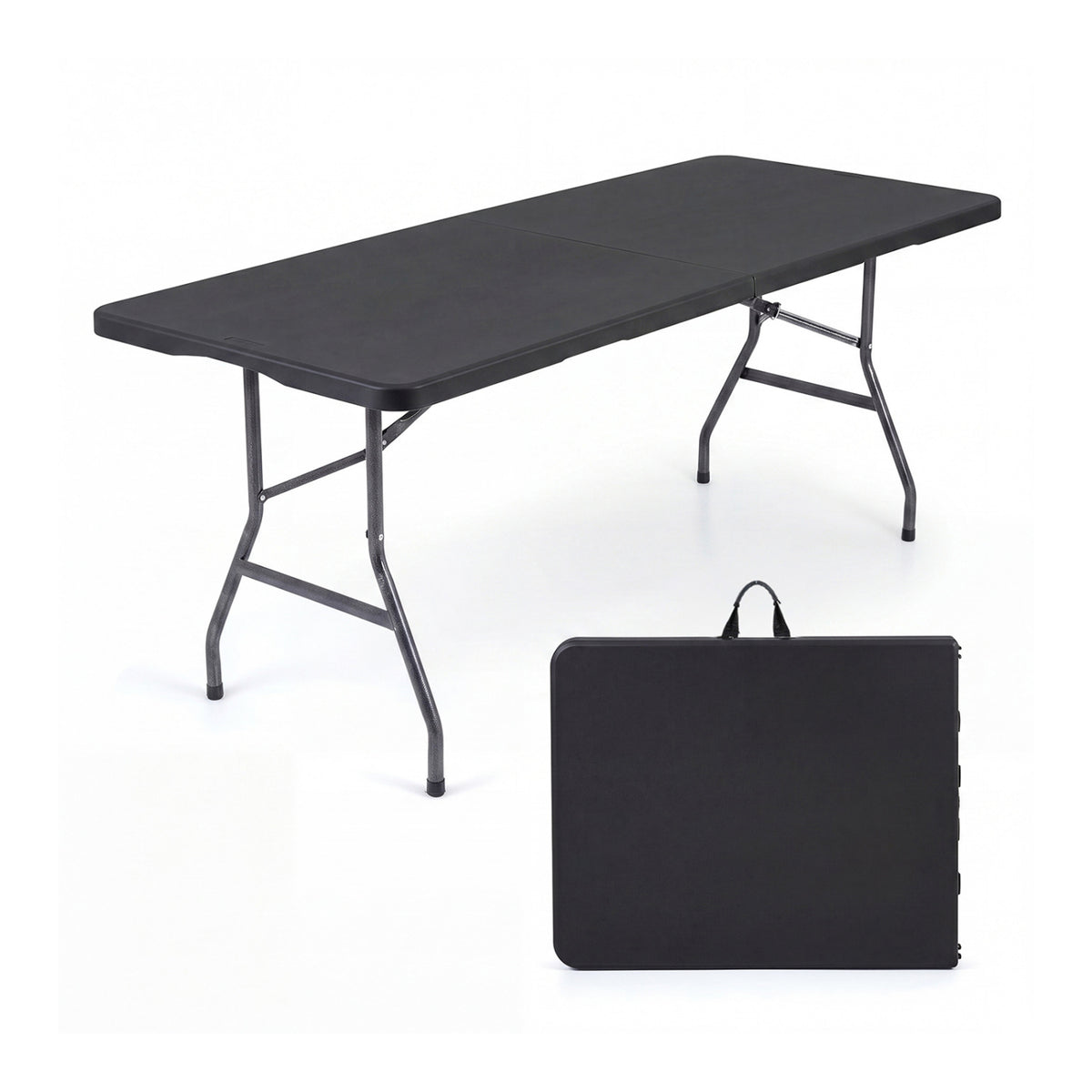 6 FT Plastic Fold-in-Half Camping Table-Black