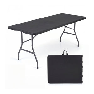 6 FT Plastic Fold-in-Half Camping Table-Black