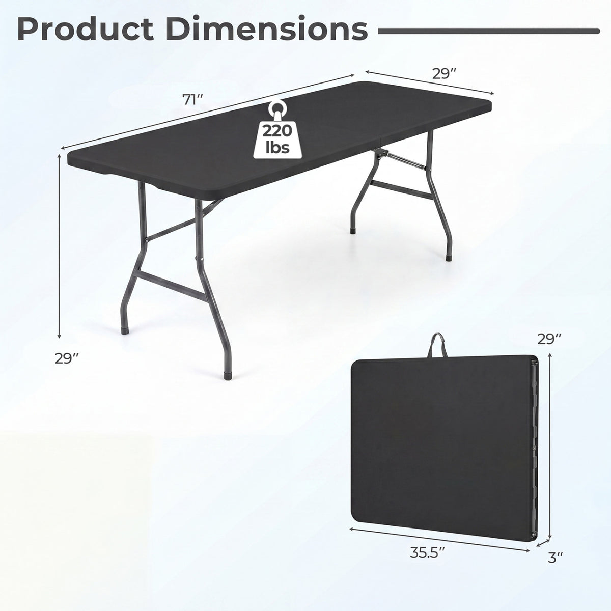 6 FT Plastic Fold-in-Half Camping Table-Black
