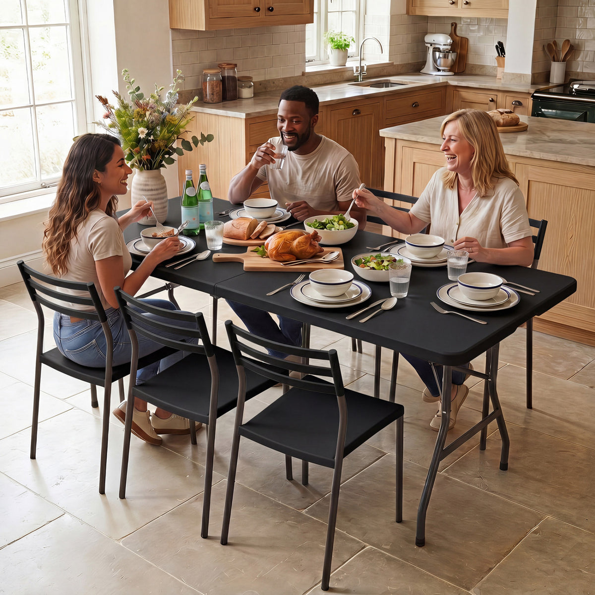 6 FT Plastic Fold-in-Half Camping Table-Black