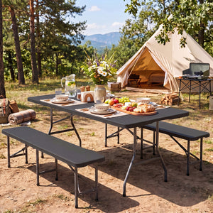 6 FT Plastic Fold-in-Half Camping Table-Black