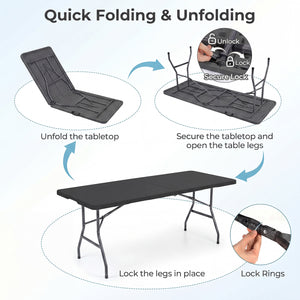 6 FT Plastic Fold-in-Half Camping Table-Black