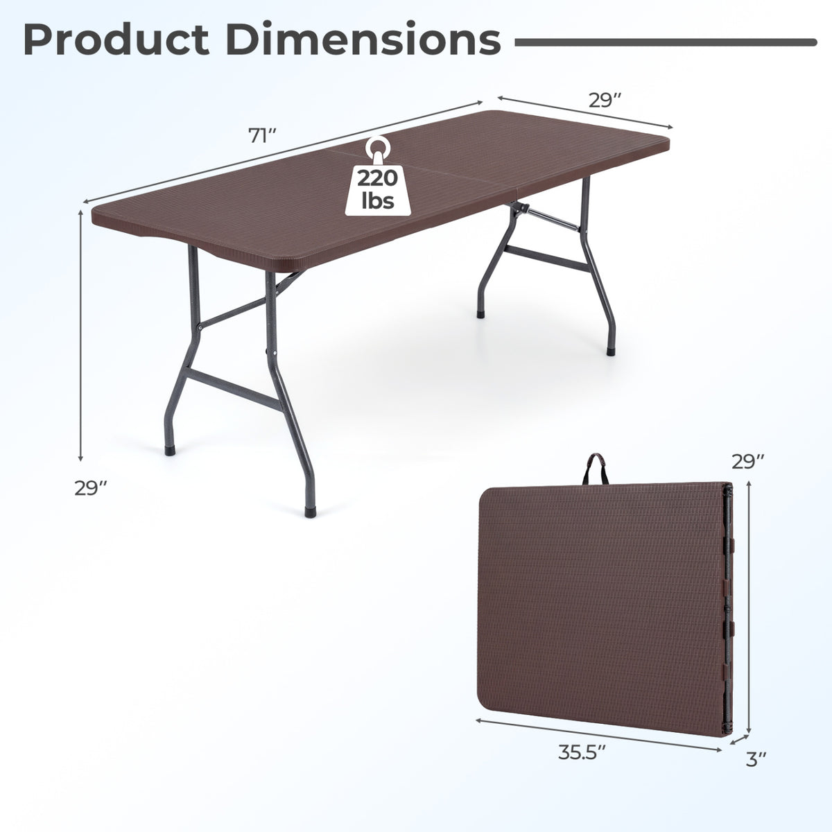 6 FT Plastic Fold-in-Half Camping Table-Coffee