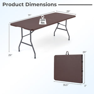 6 FT Plastic Fold-in-Half Camping Table-Coffee