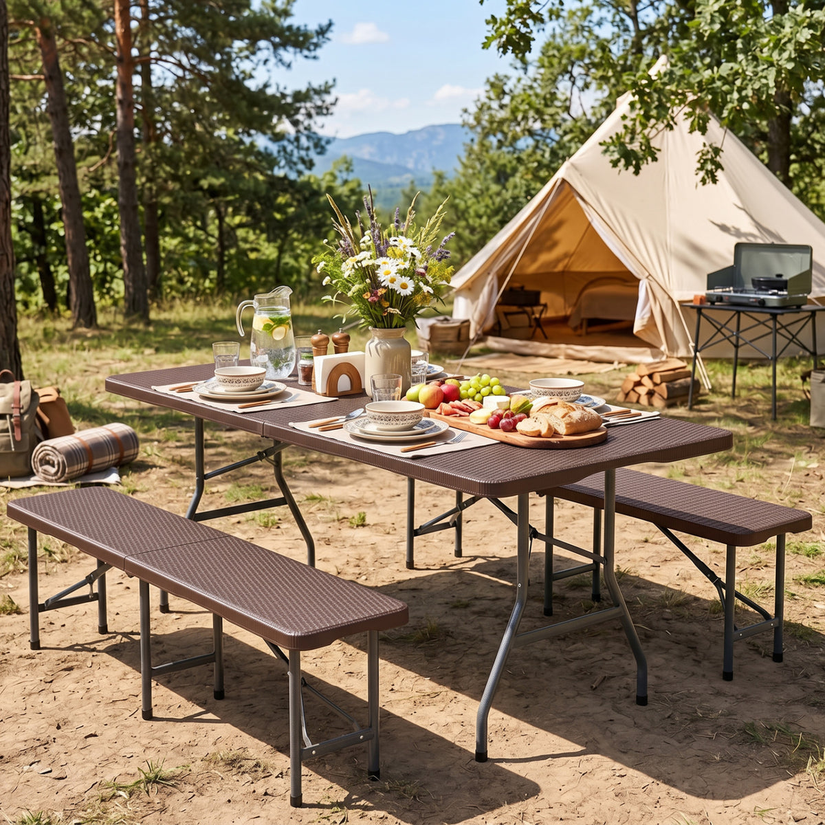 6 FT Plastic Fold-in-Half Camping Table-Coffee