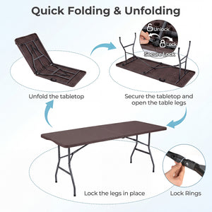 6 FT Plastic Fold-in-Half Camping Table-Coffee