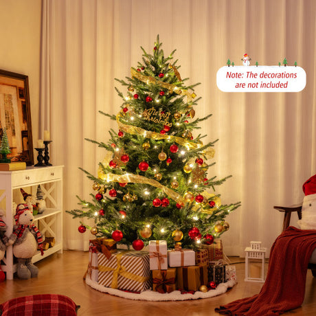 6 FT Pre-Lit Artificial Hinged Xmas Tree with 778 PVC and PE Branch Tips-M