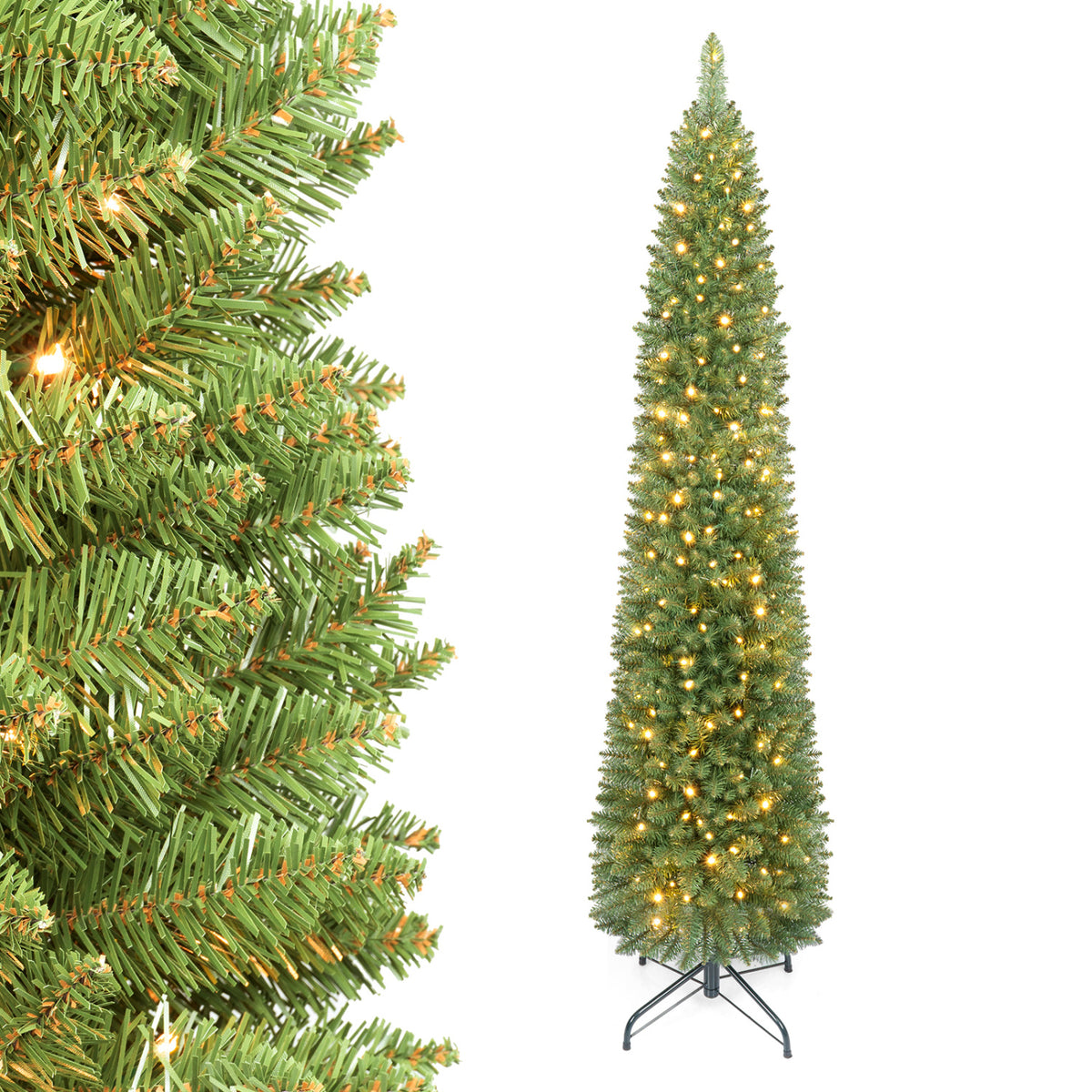 6 FT Pre-Lit Pencil Christmas Tree with 180 Warm White LED Lights