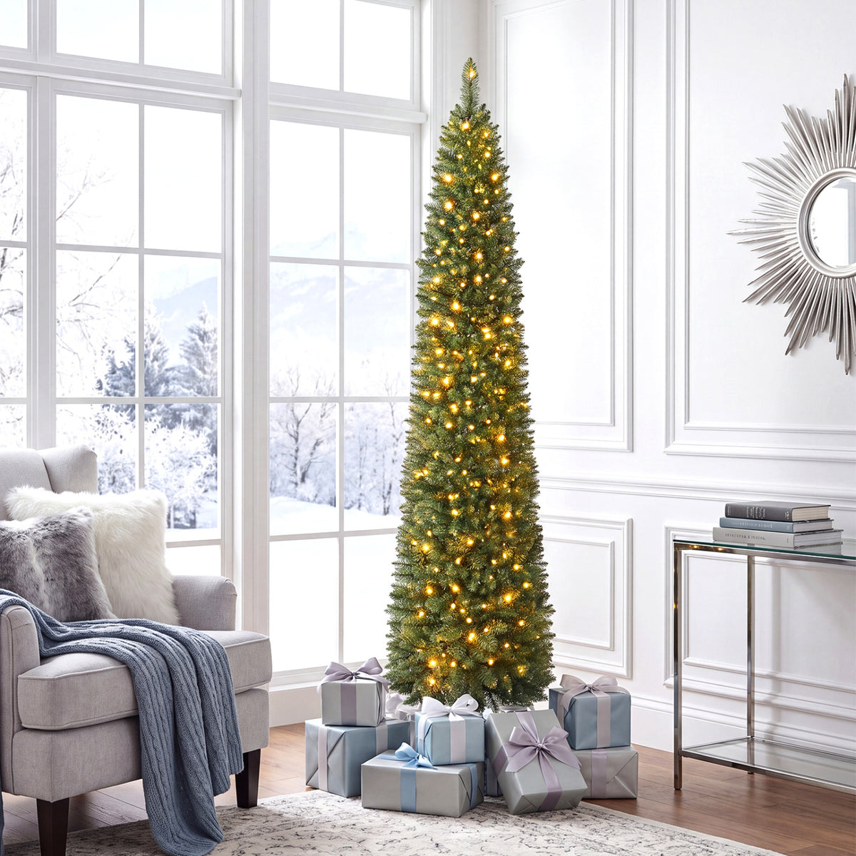 6 FT Pre-Lit Pencil Christmas Tree with 180 Warm White LED Lights