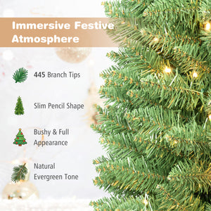 6 FT Pre-Lit Pencil Christmas Tree with 180 Warm White LED Lights
