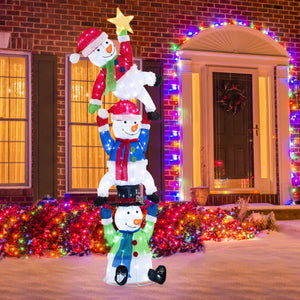6 FT Pre-Lit Stacked Snowman Set with 155 LED Lights and Ground Stakes