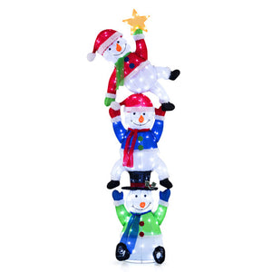6 FT Pre-Lit Stacked Snowman Set with 155 LED Lights and Ground Stakes