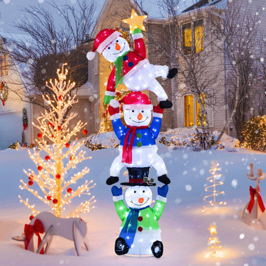 6 FT Pre-Lit Stacked Snowman Set with 155 LED Lights and Ground Stakes