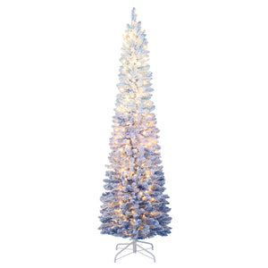 6/7 Feet Snow-flocked Artificial Christmas Tree Pre-lit Xmas Tree with 220/290 Warm White LED Lights-7 Feet