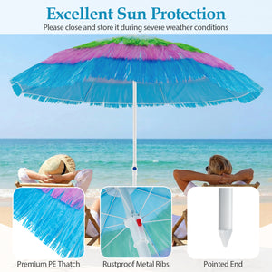 6 FT Tiki Thatched Patio Beach Umbrella with Push Button Tilt Carrying Bag-Colorful
