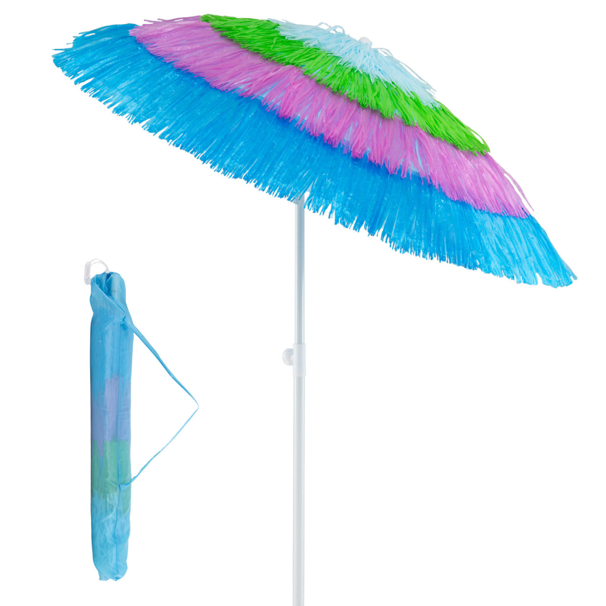 6 FT Tiki Thatched Patio Beach Umbrella with Push Button Tilt Carrying Bag-Colorful
