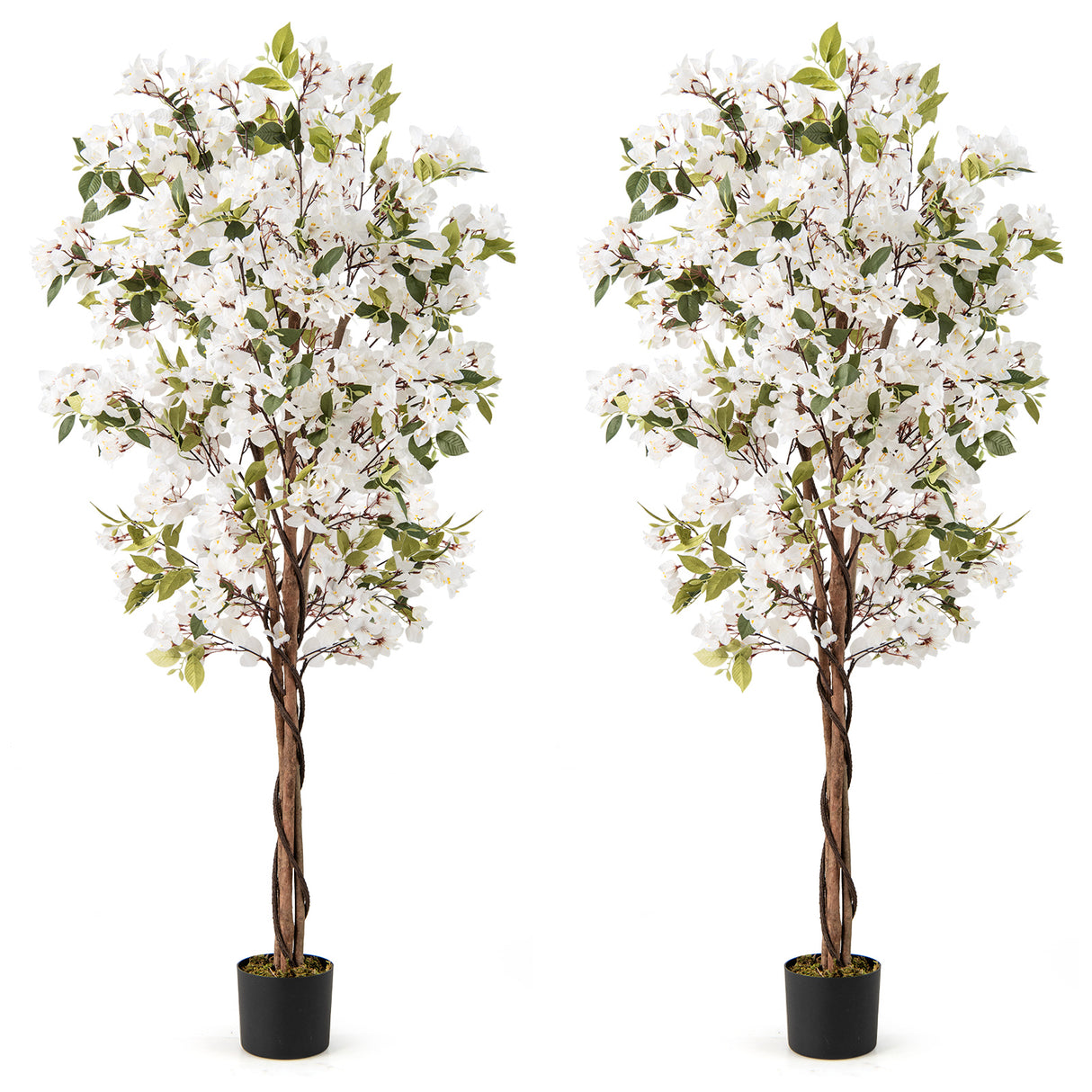 6 Feet Artificial Bougainvillea Tree with 910 White Flowers- Set of 2