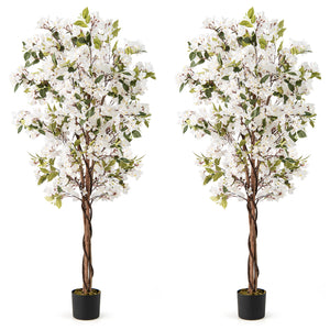 6 Feet Artificial Bougainvillea Tree with 910 White Flowers- Set of 2