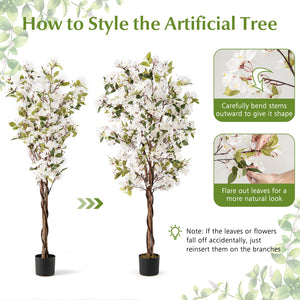 6 Feet Artificial Bougainvillea Tree with 910 White Flowers- Set of 2