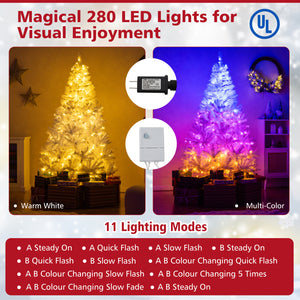6 Feet Artificial Christmas Tree Hinged Pre-Lit Xmas Tree with 11 Lighting Modes