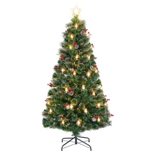 5/6/7 Feet Artificial Christmas Tree with Red Berries and Kerosene Lamps-6 ft