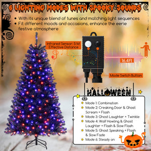 6/7/8 Feet Artificial Christmas Tree with 6 Lighting Modes and Spooky Sounds-6 ft