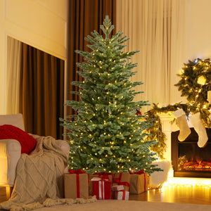 5/6/7 Feet Artificial Christmas Tree with 1426/2116/3156 Lush PVC and 200/300/400 Warm White LED Lights-M