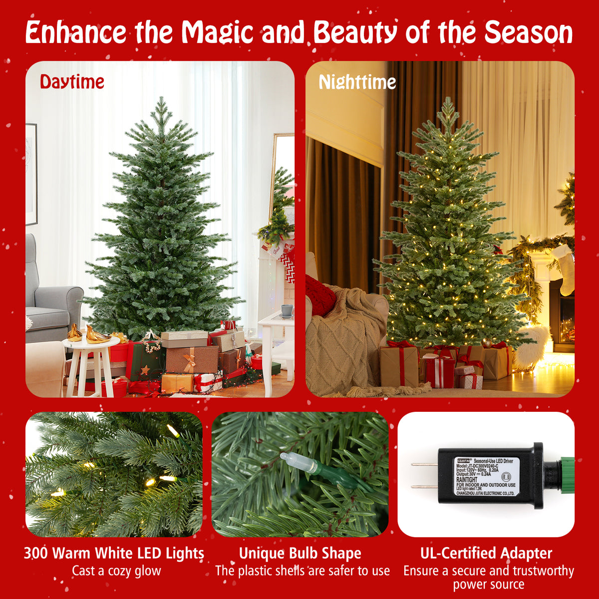 5/6/7 Feet Artificial Christmas Tree with 1426/2116/3156 Lush PVC and 200/300/400 Warm White LED Lights-M