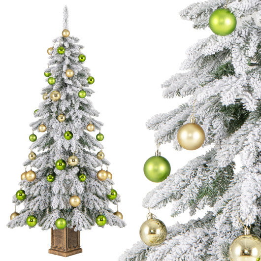 6 Feet Artificial Xmas Tree with 589 Flocked Branch Tips and 48 Xmas Balls