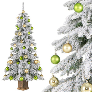 6 Feet Artificial Xmas Tree with 589 Flocked Branch Tips and 48 Xmas Balls