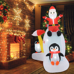 6 Feet Christmas Inflatable with Blow up Penguins and Santa Decoration
