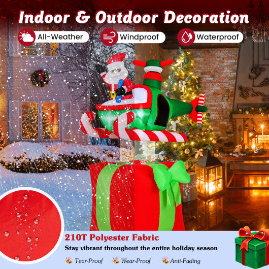 6 Feet Christmas Inflatables Blowup Santa Flying Airplane with with 3 LED Lights and Built-In Blower