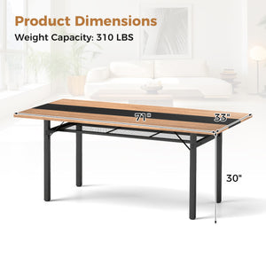 6 Feet Dining Table with Heavy-Duty Metal Frame for 6-8 People-Natural