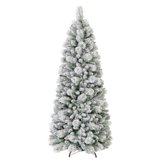 6 Feet Flocked Christmas Tree with Pine Needles and LED Lights