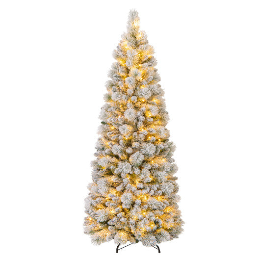 6 Feet Flocked Christmas Tree with Pine Needles and LED Lights