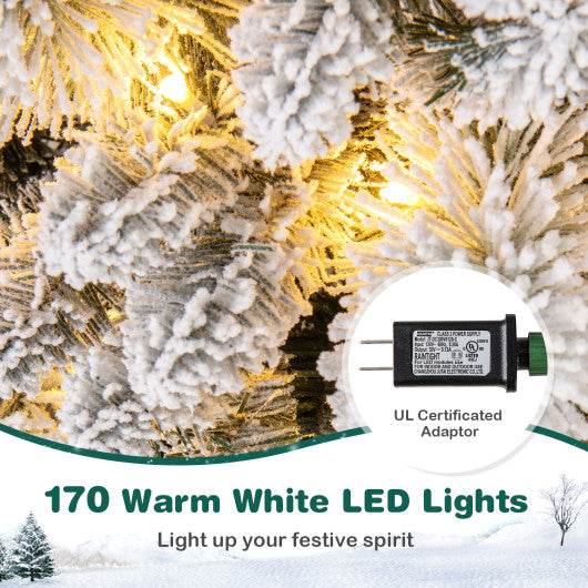 6 Feet Flocked Christmas Tree with Pine Needles and LED Lights