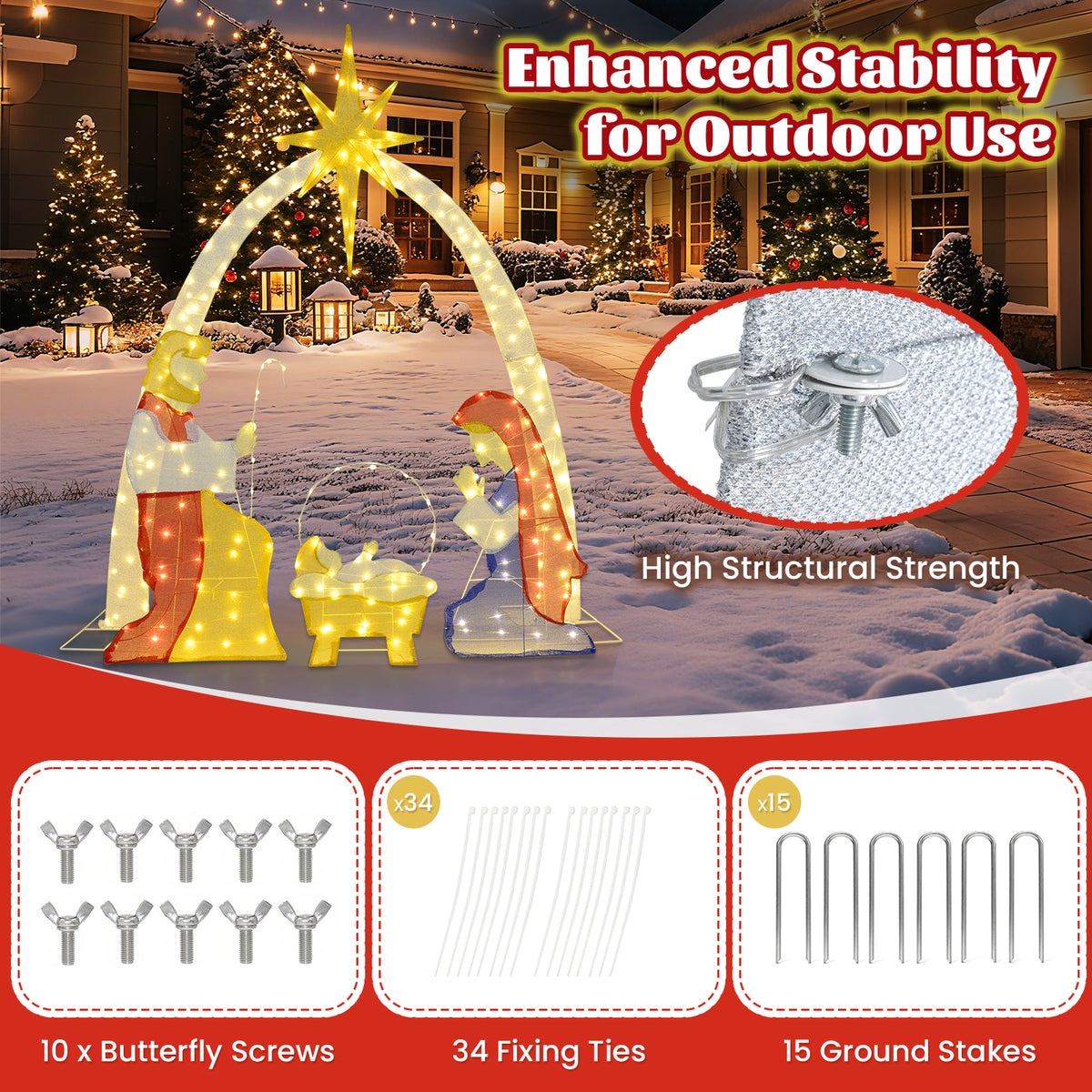 6 Feet Lighted Nativity Scene Yard Decoratio with 240 Warm White LED Lights
