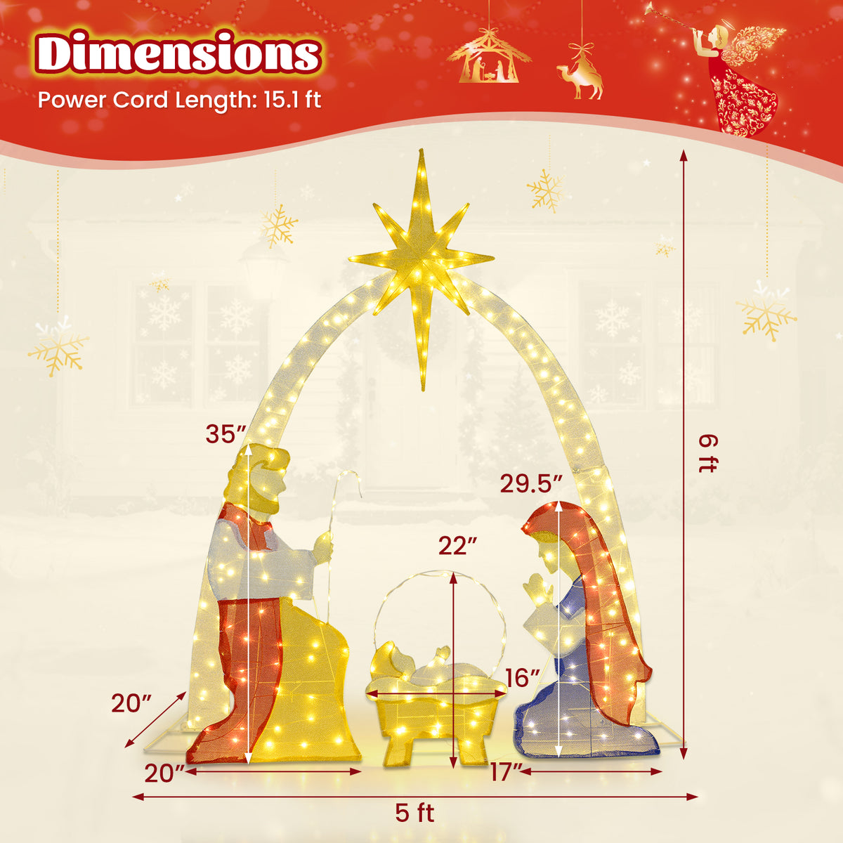 6 Feet Lighted Nativity Scene Yard Decoratio with 240 Warm White LED Lights