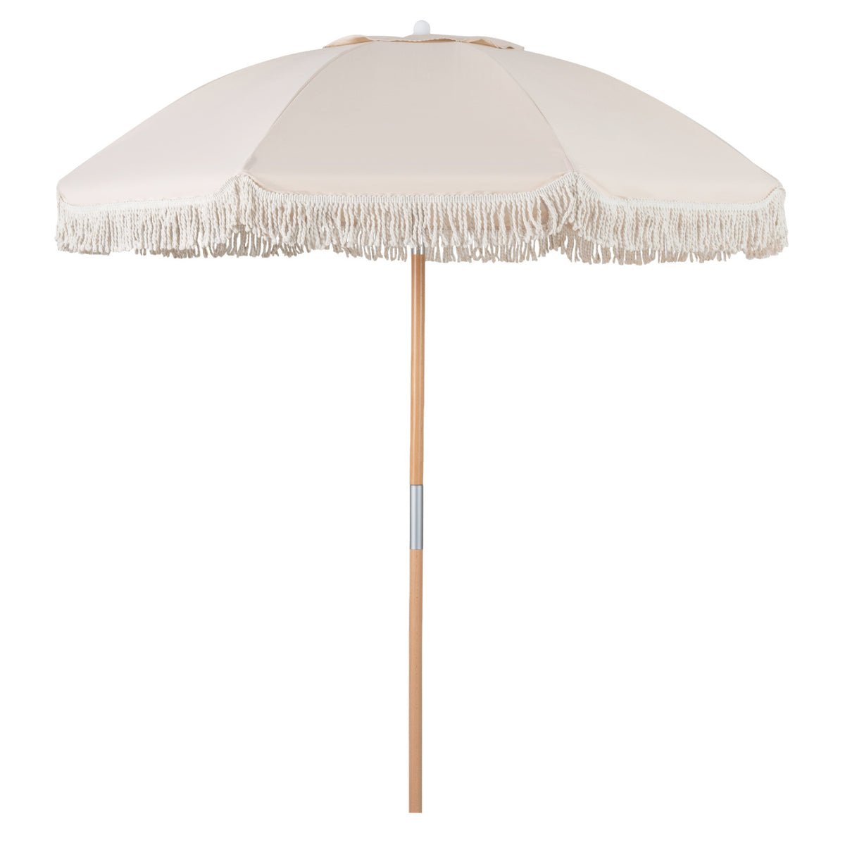 6 Feet Patio Umbrella with Fringe with Push Button Tilt and Wood Pole-Beige