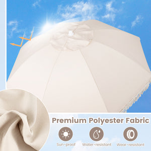6 Feet Patio Umbrella with Fringe with Push Button Tilt and Wood Pole-Beige