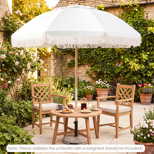 6 Feet Patio Umbrella with Fringe with Push Button Tilt and Wood Pole-White color